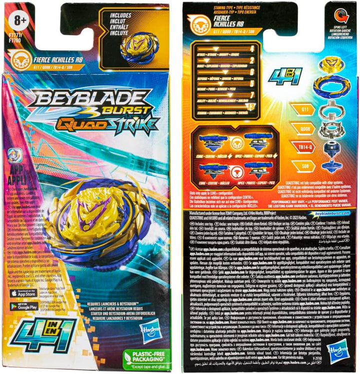 Beyblade Burst QuadStrike, Single Pack Fierce Achilles A8, Spielzeug für Kinder ab 8 Jahren, Fierce