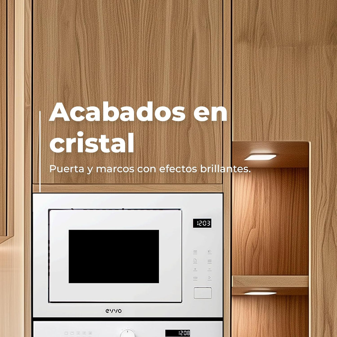 EVVO Integrierte Mikrowelle Mi45 Glas Bl, 25 l Fassungsvermögen, Grill 1200 W, Tür und Rahmen mit Gl
