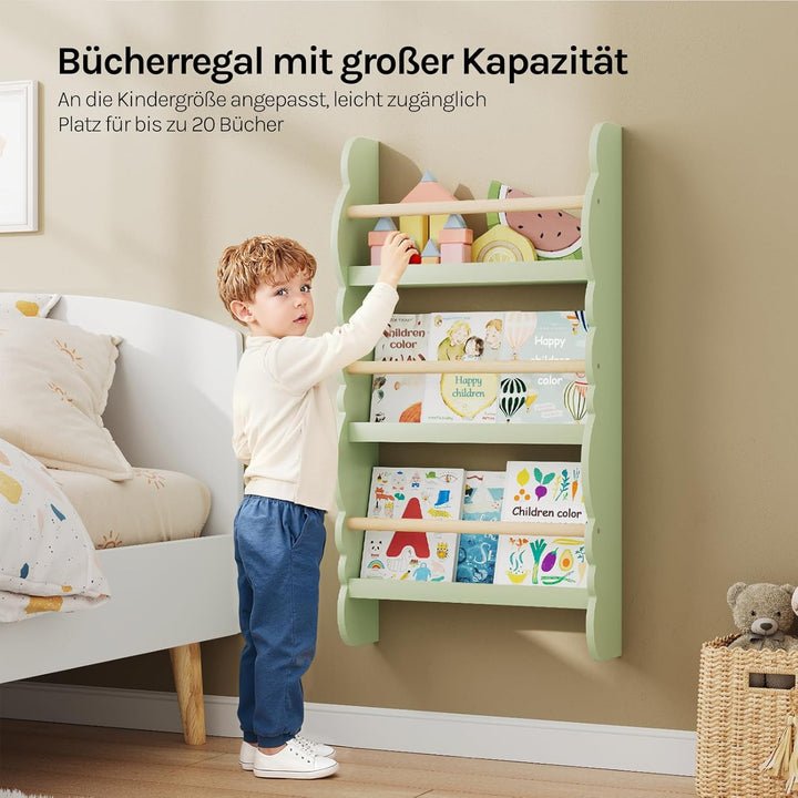 WOLTU Kinder Bücherregal Wandregal, Bücher-Organizer mit 3 Ablagen, Kinderregal für Buchaufbewahrung
