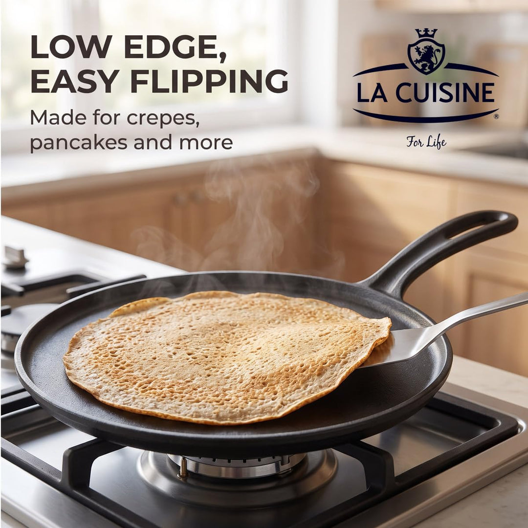 La Cuisine Crêpe Tawa Pfanne für Roti Dosa Comale – Grill-Pizza-Pfanne, Gusseisen, vorgebrannt, 28 c