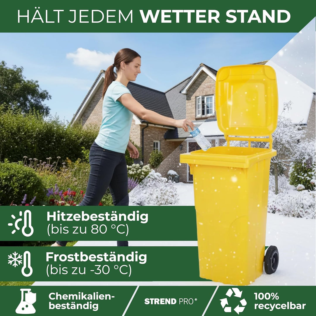 Strend Pro Mülltonne 120L Gelb | Gelbe Tonne für Plastik & Verpackungen | Mülleimer mit Deckel & Räd