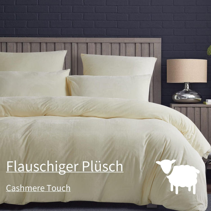 Boqingzhu Biber Bettwäsche 135x200cm 4Teilig Plüsch Beige Weiss Flanell Winter Warm Kuschelig Flausc
