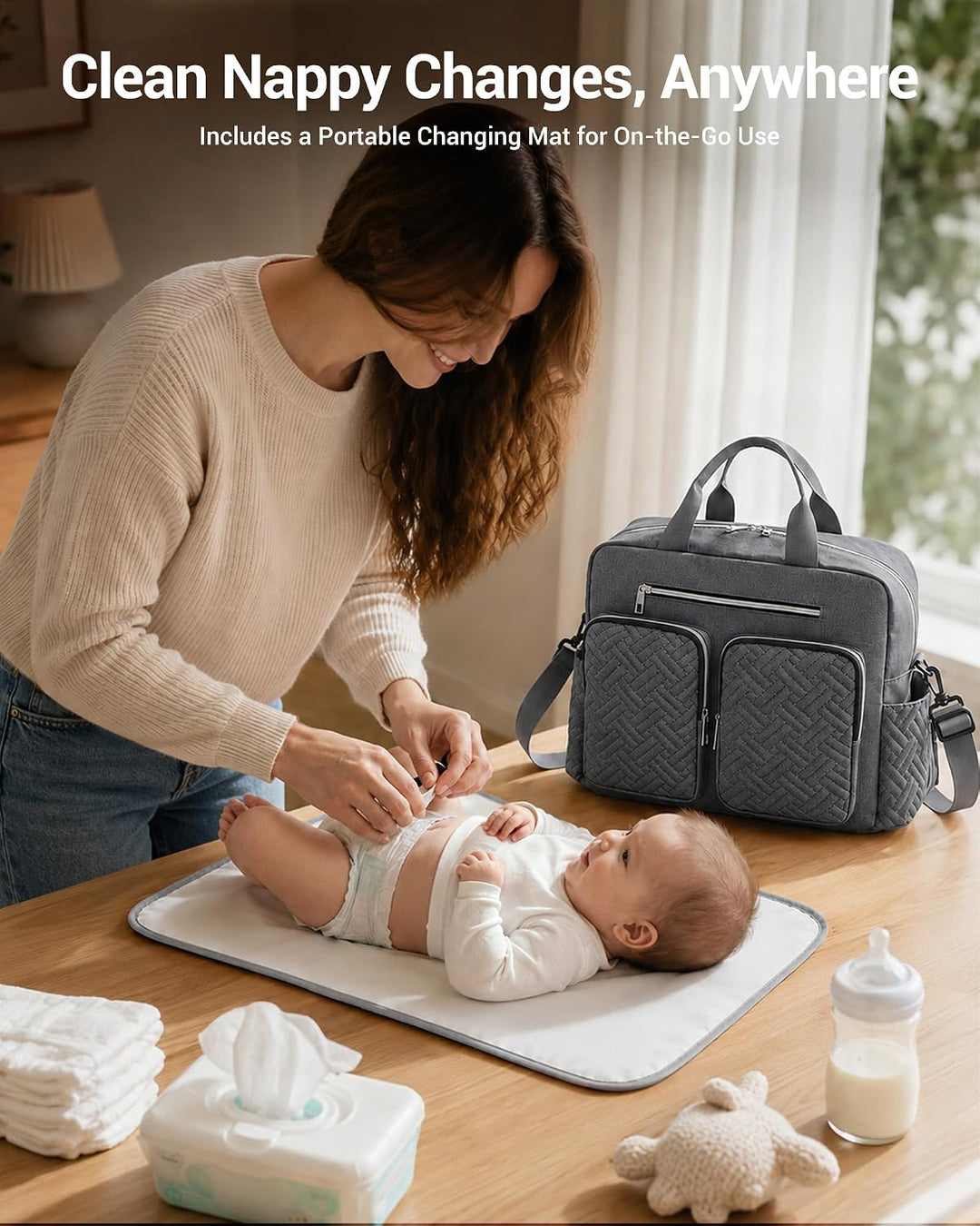 KONO Baby-Wickeltasche, stilvoll, für Mama und Papa, wandelbare Reisetasche mit isolierten Taschen G