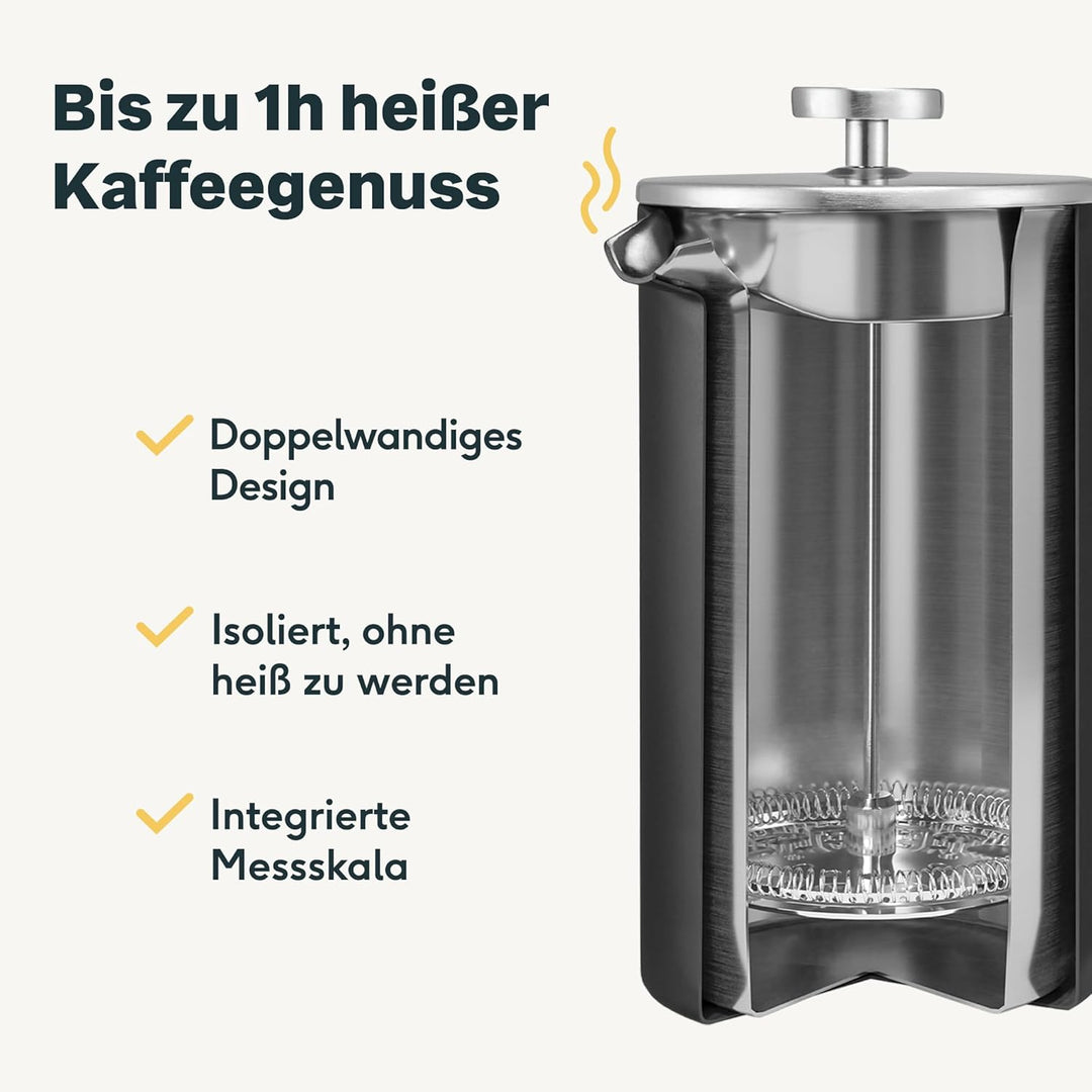 SILBERTHAL French Press Kaffeebereiter 1 Liter - Edelstahl - Doppelwandig Isolierte Kaffeepresse - f
