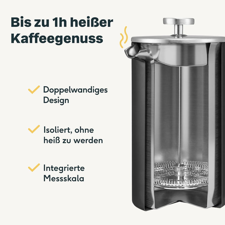 SILBERTHAL French Press Kaffeebereiter 1 Liter - Edelstahl - Doppelwandig Isolierte Kaffeepresse - f