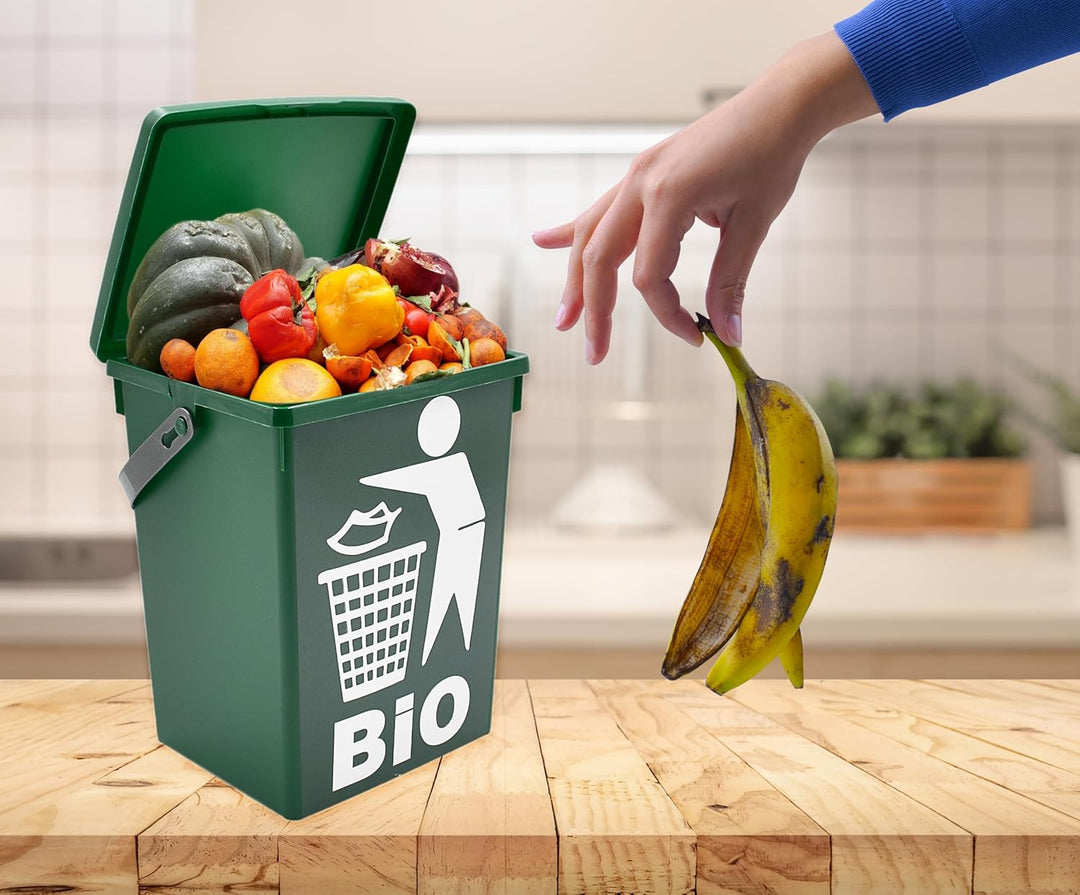 2er Set Bio Mülleimer 5L - Biomüll Behälter mit Deckel - Grün - Bioeimer klein für Küche - Abfalleim
