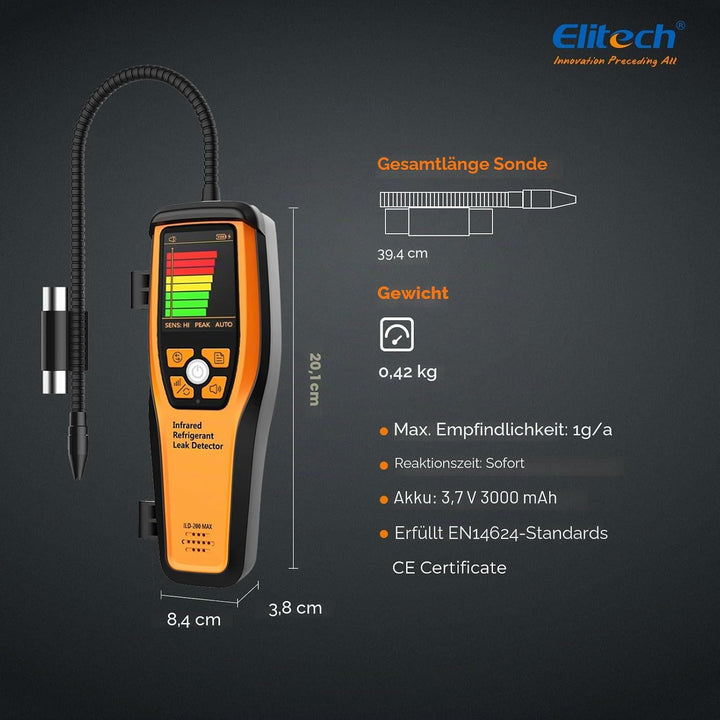 Elitech Infrarot Kältemittel Lecksucher ILD-200 Pro Max Hochpräzise 1g/Jahr Erkennung R134a/R1234yf