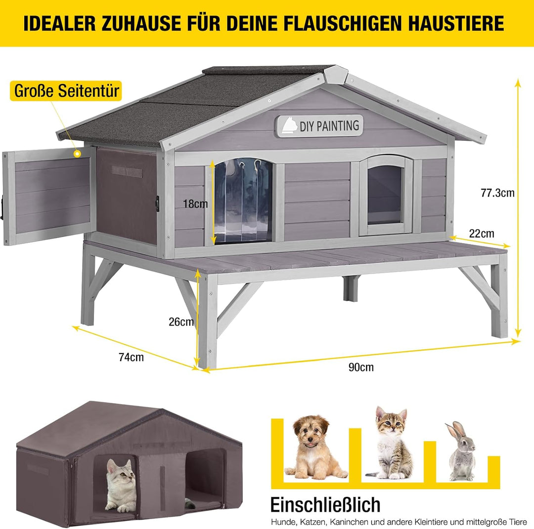 Aivituvin Katzenhaus Outdoor Winterfest aus Holz Isoliert, Feral katzenhöhle Wetterfest für Winter D