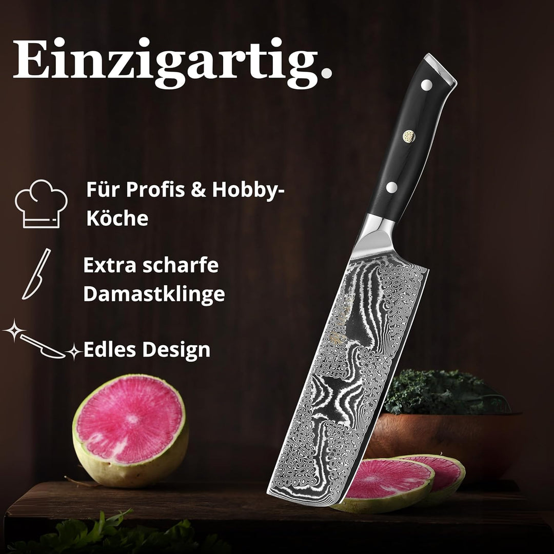 Wakoli Nitoko Damastmesser Nakiri Messer - 17 cm Klinge aus 67 Lagen echtem Damaststahl, G10 Griff,