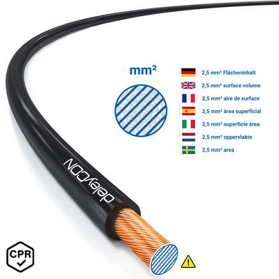 deleyCON 50m Lautsprecherkabel Boxenkabel 2x 2,5mm² Kupferüberzogenes Aluminium CCA Polaritätskennze