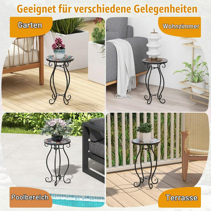 HOMASIS 30x30x50cm Gartentisch Beistelltisch mit Mosaik-Muster, Pflanzenständer mit runder Tischplat