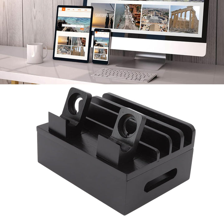 Pyhodi Bambus-Ladestation für Mehrere Geräte, Multifunktions-Ladestation mit 5 Anschlüssen, Magnetis