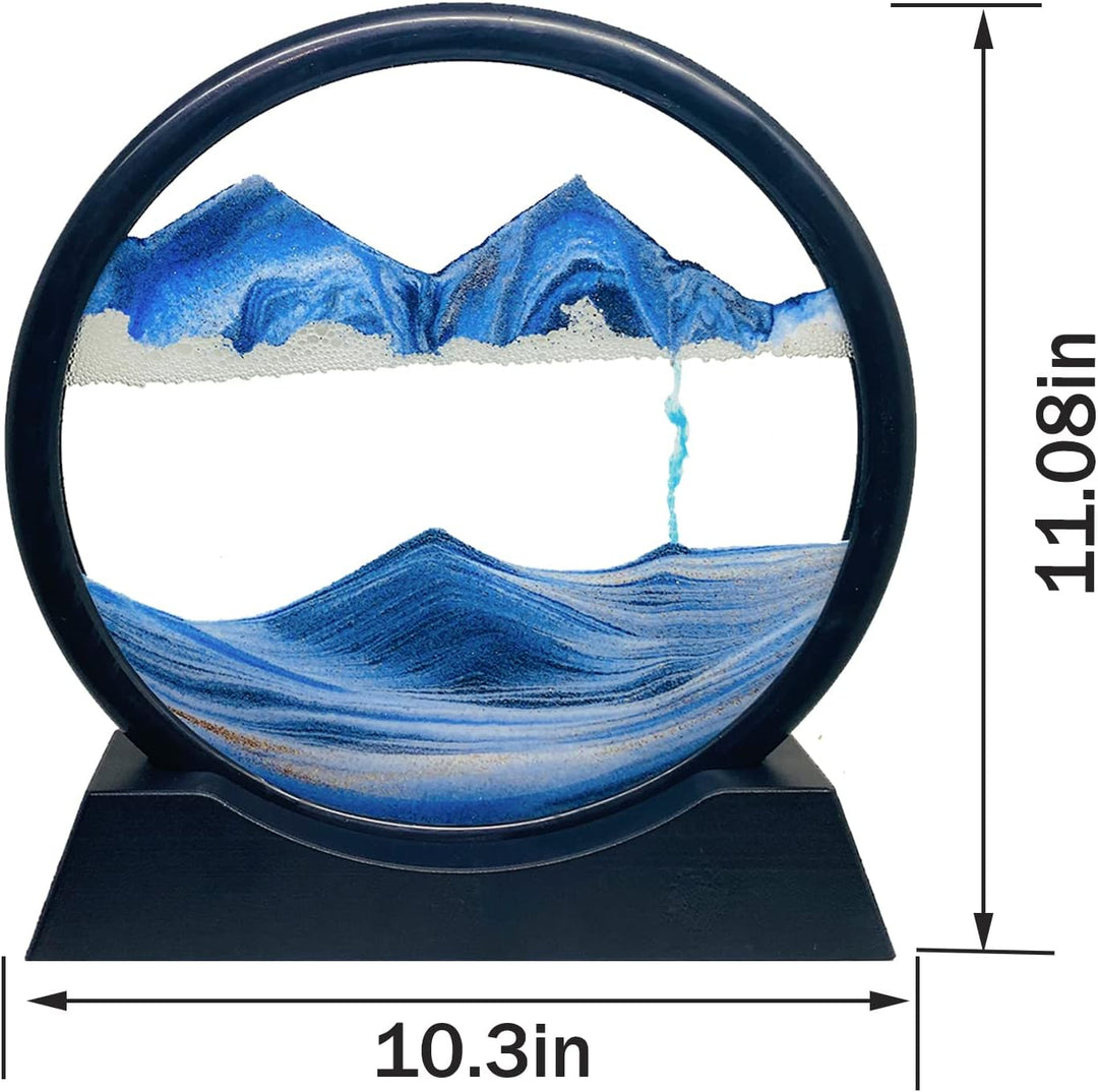 Fliessende Sandmalerei - Dynamisch 3D Sandbilder zum Drehen, Bewegliche Sandkunst runder Glas Rahmen