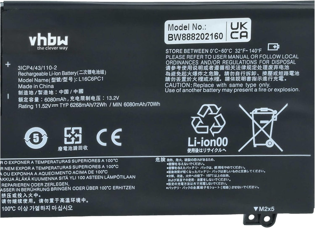 vhbw Akku kompatibel mit Lenovo Yoga 720-15IKB (80X700BRGE), 720-15IKB-80X7 Notebook (6150mAh, 11.56