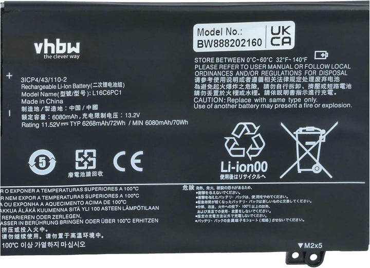 vhbw Akku kompatibel mit Lenovo Yoga 720-15IKB (80X700BRGE), 720-15IKB-80X7 Notebook (6150mAh, 11.56