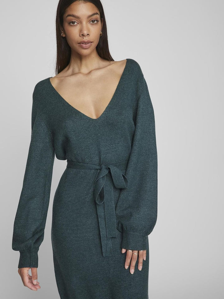 Vila Damen Viril Rev V-Neck Knit Dress-Noos Strickkleid, XS Ponderosa Pine/Detail:dark Melange