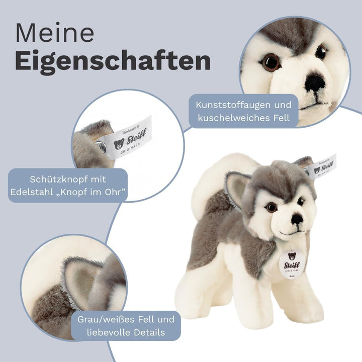 Steiff Bernie Husky - 17 cm - Plüschhund stehend - Hunde Kuscheltier für Kinder - weich & waschbar -
