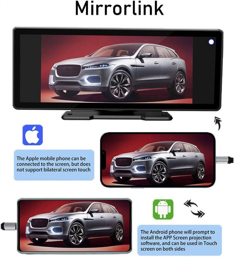 Sunweyer Tragbarer Apple CarPlay-Bildschirm und Android Auto Wireless Display Autoradio, 9,3-Zoll-HD