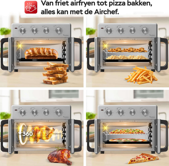 TurboTronic digitaler Heissluftofen - XXL 32 Liter mit Drehspiess für Hähnchen 4in1 Mini Backofen &