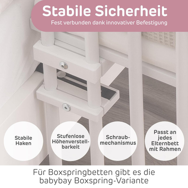 babybay Maxi mit Matratze Classic Soft extra grosses Beistellbett aus massivem Buchenholz / Kinderbe