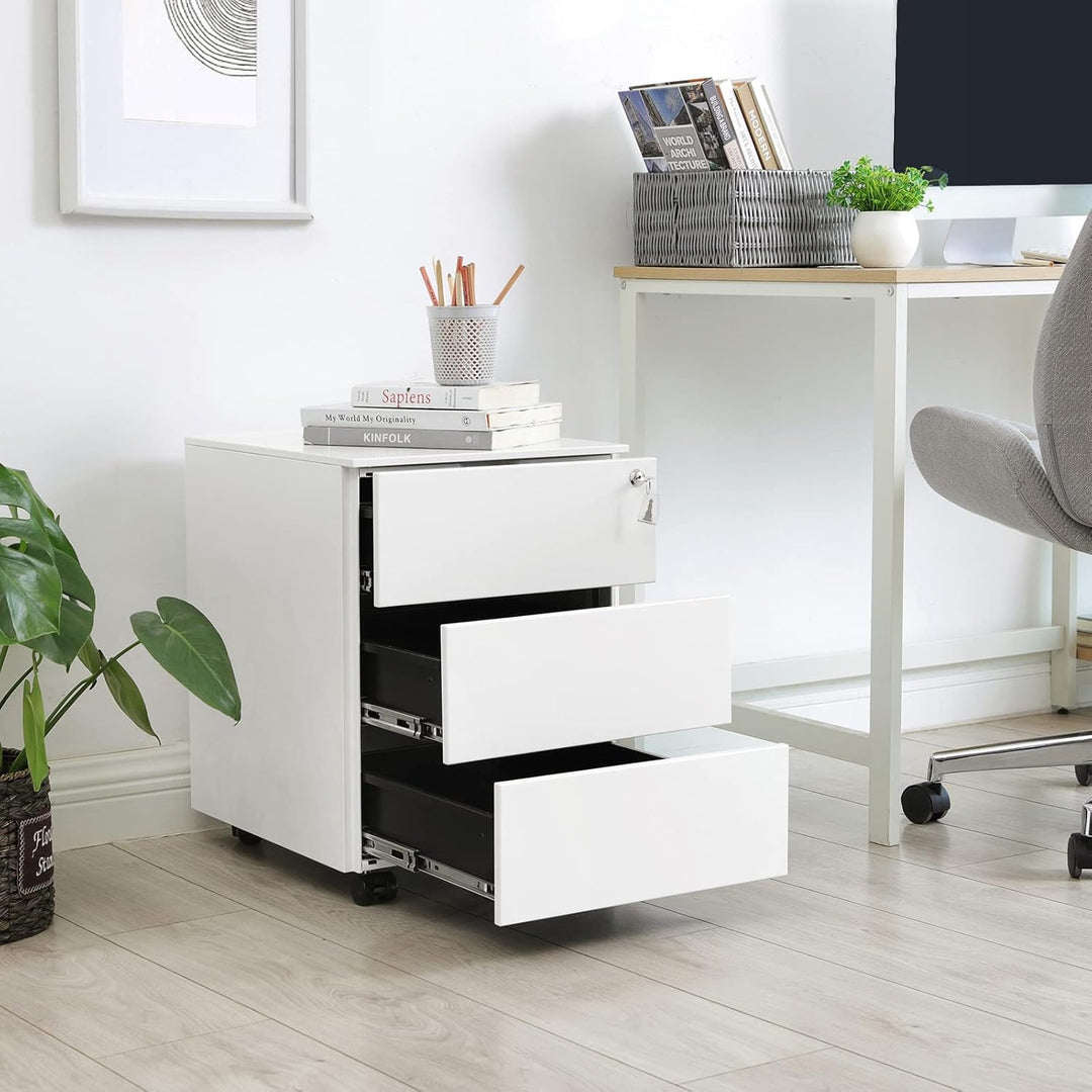 SONGMICS Rollcontainer, Aktenschrank mit 4 Rollen, 39 x 45 x 55 cm, Büroschrank mit 5 Rollen, 52 x 3