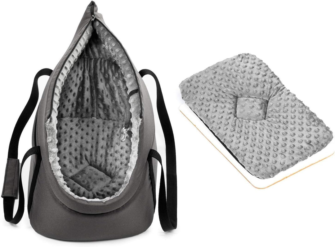 Hundetasche, Welpentasche - Grau/(Plüschstoff mit Noppen), XS bis 3 kg - Tragetasche für kleinen und