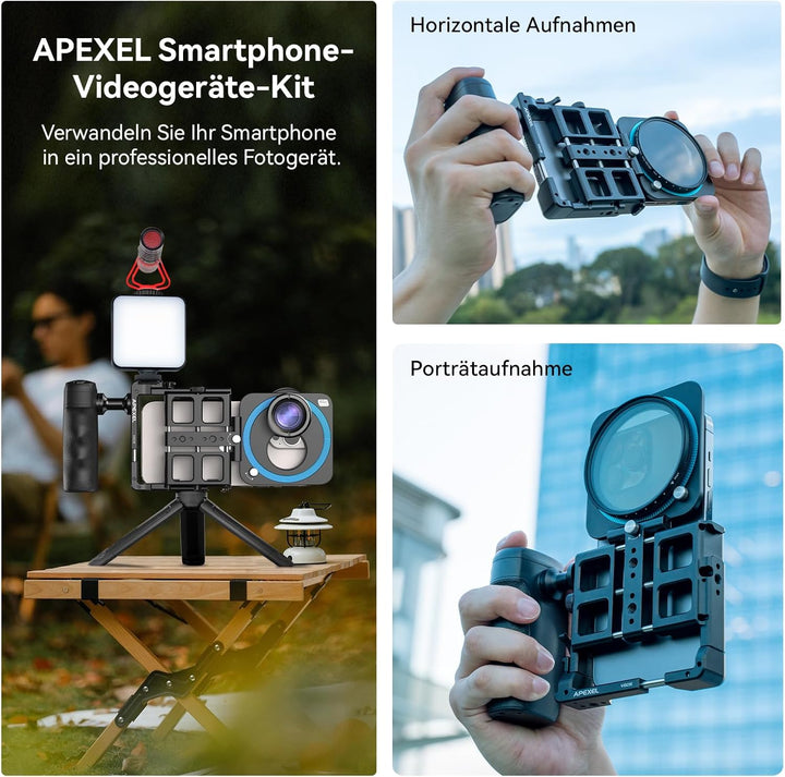 APEXEL iPhone Rig Kit, Smartphone Video Rig mit magnetischem Bluetooth, 2500 mAh-Griff-Ladehülle, 67