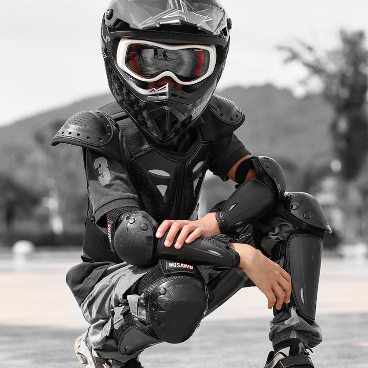 WOSAWE Kinder-Schutzkleidung mit Knieschoner Ellenbogenschoner Schutz Weste Motorrad Ganzkörperschut
