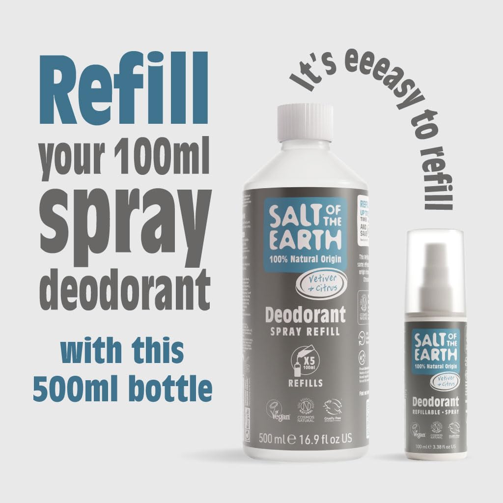 Salt Of The Earth Natürliches Deospray Nachfüllpack für Männer, Pure Armour Vetiver &amp; Zitrus - Vegan