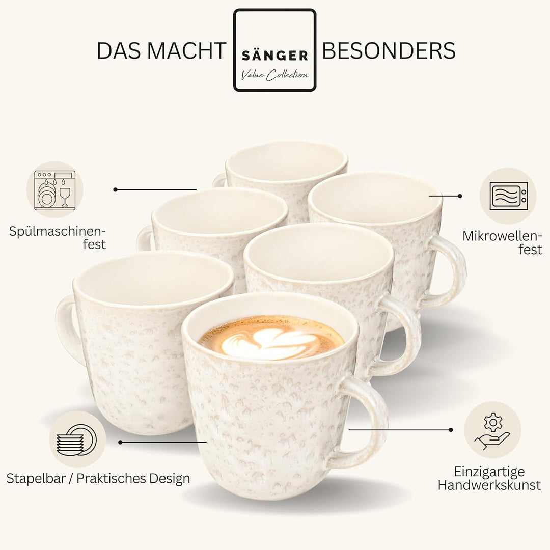 Sänger Key West | Kaffeebecher 6 Personen, Steingut Kaffeetassen Set 6er, Tassen Set Teetasse Set sp
