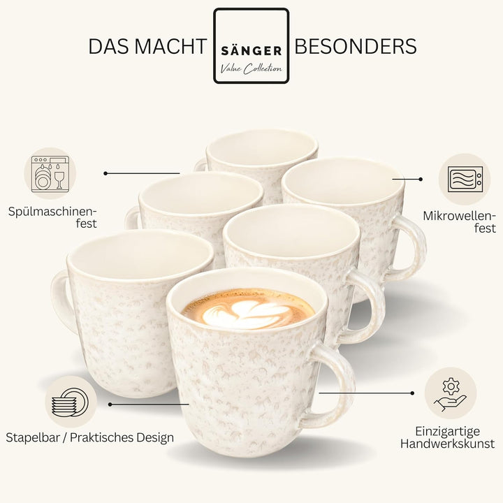 Sänger Key West | Kaffeebecher 6 Personen, Steingut Kaffeetassen Set 6er, Tassen Set Teetasse Set sp