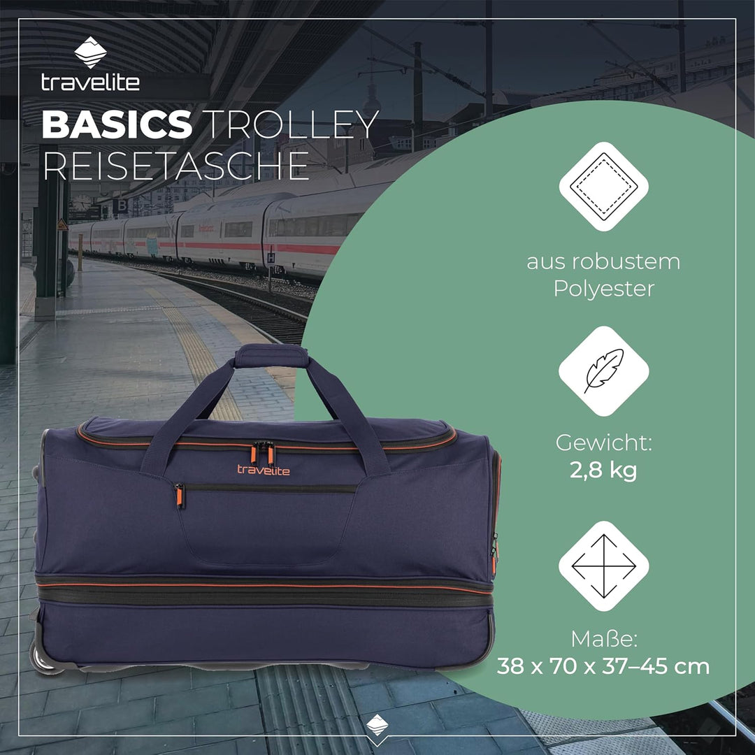 travelite 2-Rad Trolley Reisetasche Gr. L mit Dehnfalte, Gepäck Serie BASICS: Weichgepäck Reisetasch