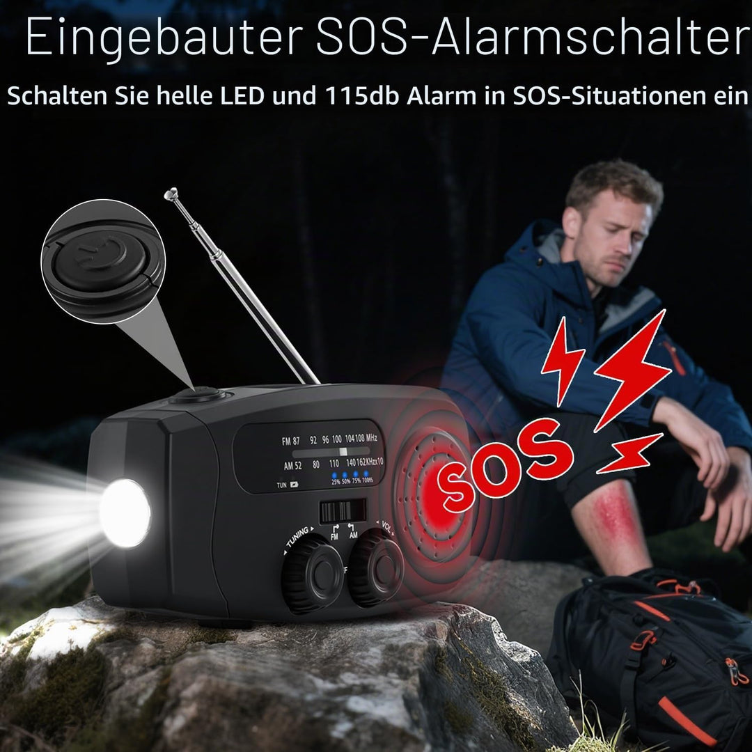 Kurbelradio, Radio mit Kurbel und Solar Notfall Ausrüstung, Notfallradio Emergency 2000mAh Power Ban