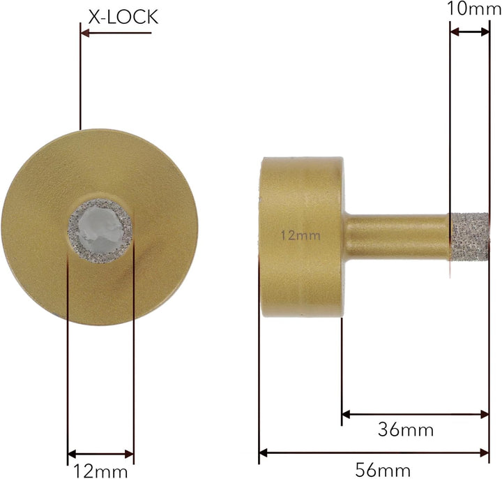 PRODIAMANT Diamant Fliesenbohrer 12 mm passend für X-Lock Aufnahme – Trockenbohrer für Feinsteinzeug