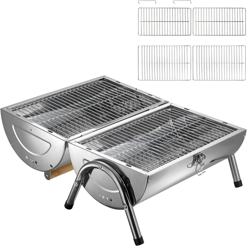 TecTake Edelstahl BBQ Grill mit grosser Doppelgrillfläche Holzkohlegrill Grilltonne Silber