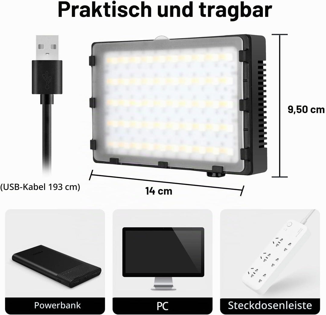 EMART 2-Pack Video Licht RGB, Dimmbare 5500K Videoleuchte LED USB mit Verstellbarem Stativ, Foto Lic