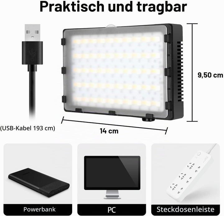 EMART 2-Pack Video Licht RGB, Dimmbare 5500K Videoleuchte LED USB mit Verstellbarem Stativ, Foto Lic