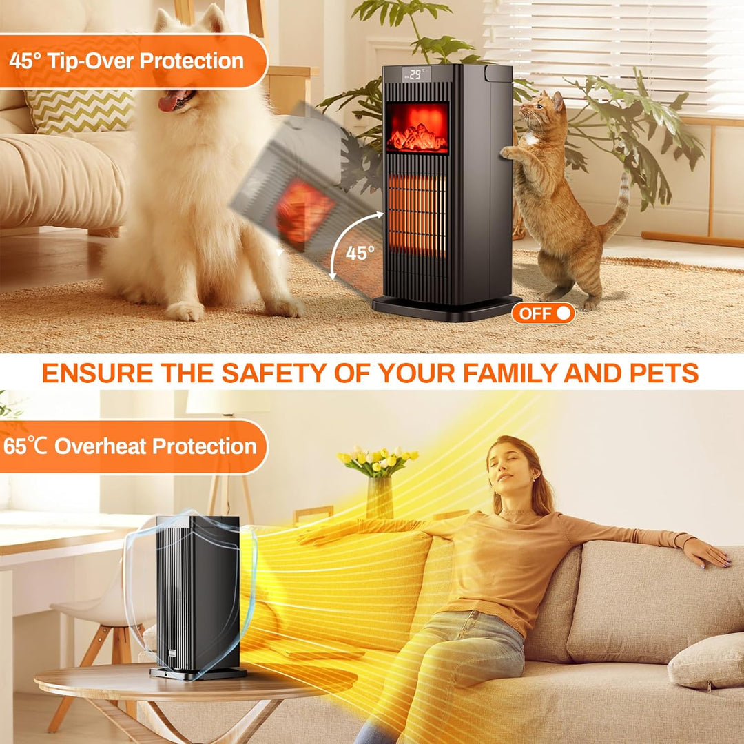 LIFERUN Heizlüfter Energiesparend Leise, 1500W Heizung Elektrisch mit 3D Flammenlicht, 4 Modus 12 St