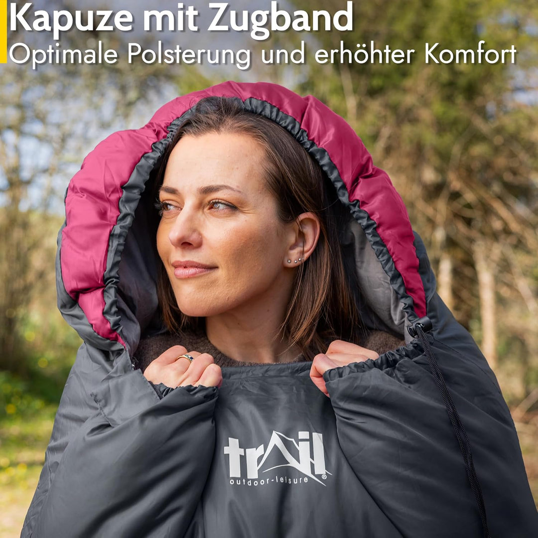 Trail-Alpin-Schlafsack mit Kapuze – 250 g Schlafsack, 3-Jahreszeiten- Schlafsack. Leicht, kleines Pa