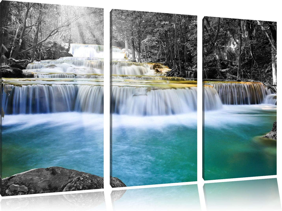 Pixxprint Wilder Bach im Urwald als Leinwandbild | Grösse: 3 Teilig (120x80) | Wandbild| Kunstdruck