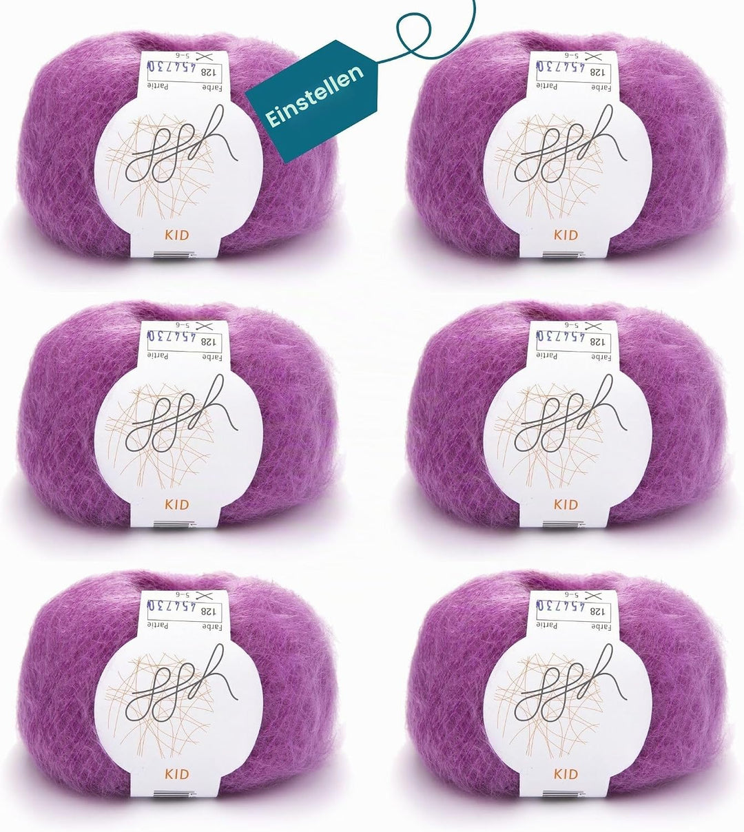 ggh Kid Box - 6 Knäuel Strickwolle aus Kid Mohair - Farbe 128 - Zyklam, 128 - Zyklam