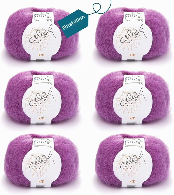 ggh Kid Box - 6 Knäuel Strickwolle aus Kid Mohair - Farbe 128 - Zyklam, 128 - Zyklam