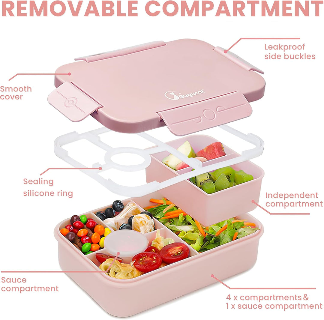 Bugucat Brotdose Kinder mit Fächern 1300ML, Lunchbox Kinder Auslaufsicher mit 5 Fächern, Bento Box L