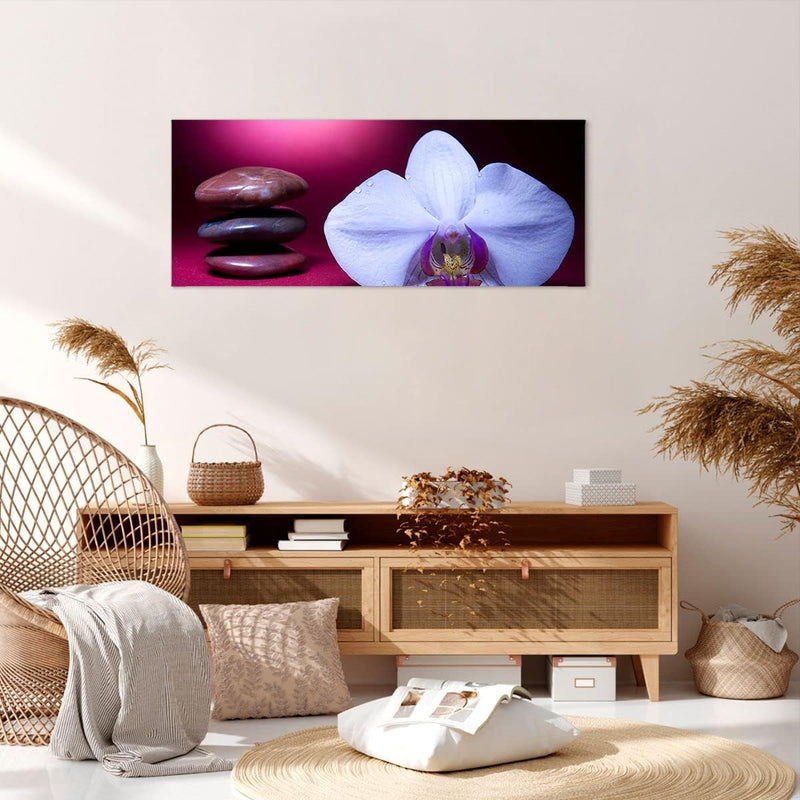 Wandbilder Dekoration Wohnzimmer Spa braune Steine weisse Orchidee Panorama Bilder auf Leinwand 120x