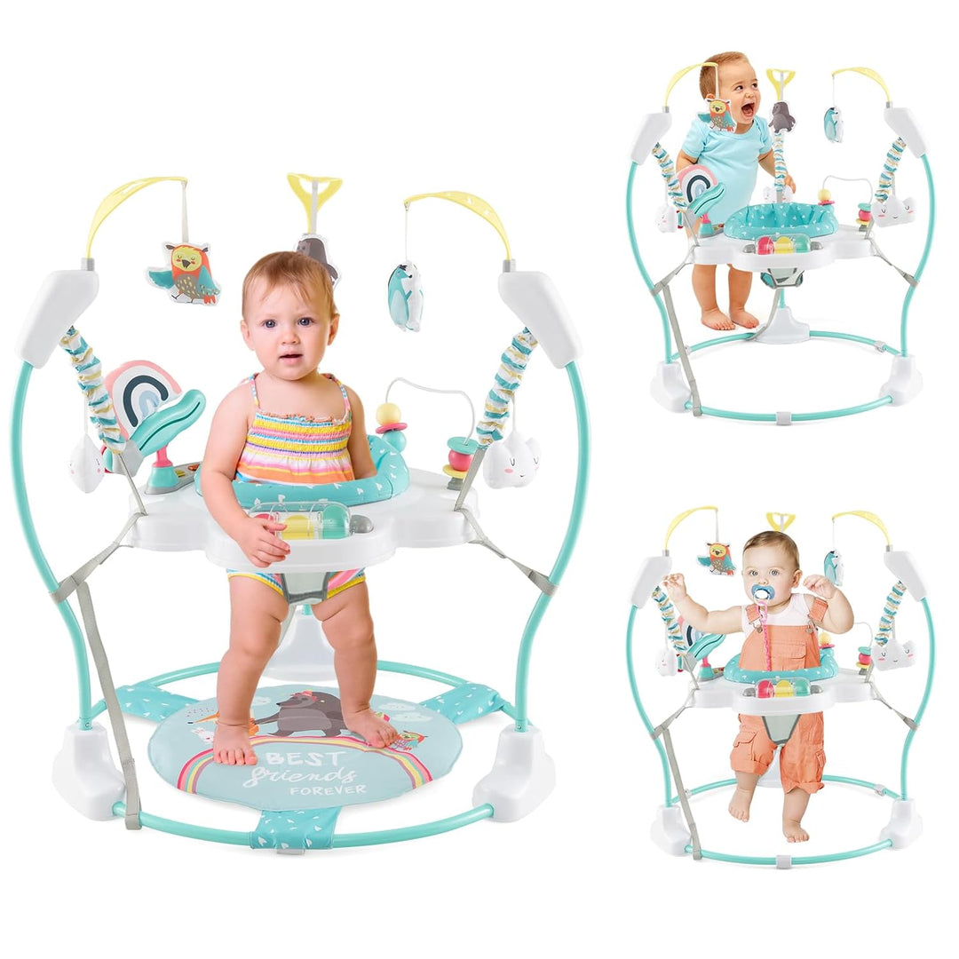 GOPLUS 3 in 1 Baby Jumperoo, Spring- und Spielcenter mit 360° drehbare Sitz, Spielzeug & Musiktablet