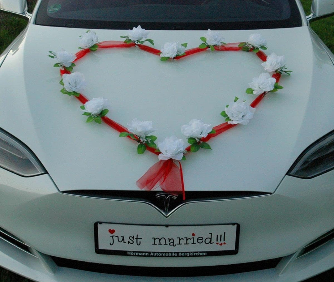 Autoschmuck Organza Herz Auto Schmuck Braut Paar Rose Deko Dekoration Hochzeit Car Auto Wedding Deko