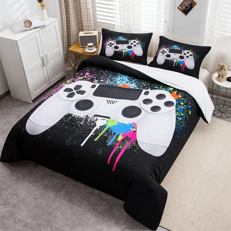 Tbrand Gamepad Bettbezug Set Jungen Gamer Bettwäsche Set 200x200cm Weisses Videospiel Gamepad Betten