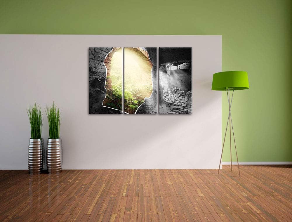 erleuchtete Ruine schwarz/weiss 3-Teiler Leinwandbild 120x80 Bild auf Leinwand, XXL riesige Bilder f