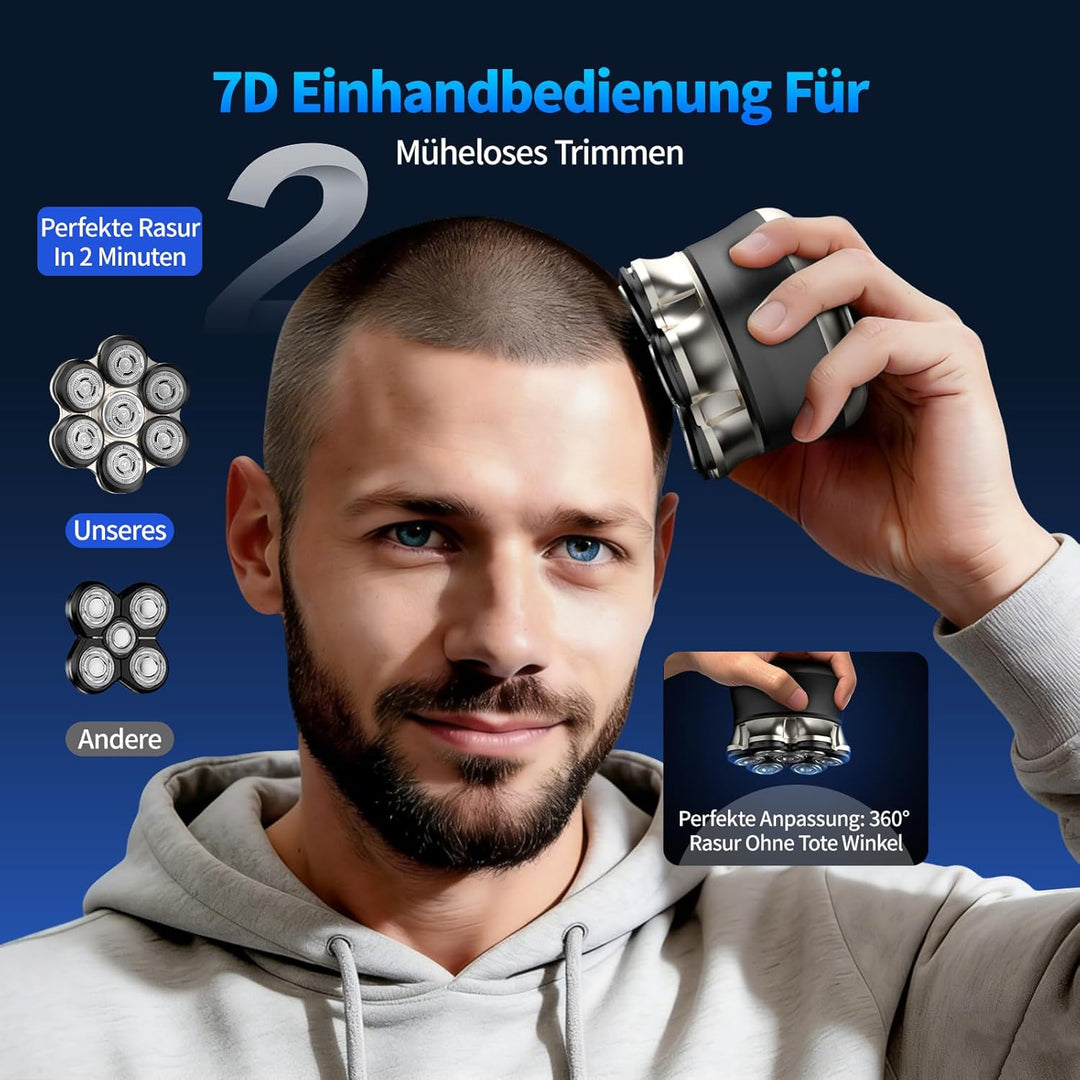 Glatzen Rasierer Herren 7D, Wiederaufladbarer Elektrischer Kopfrasierer mit Magnetischem Scherkopf,