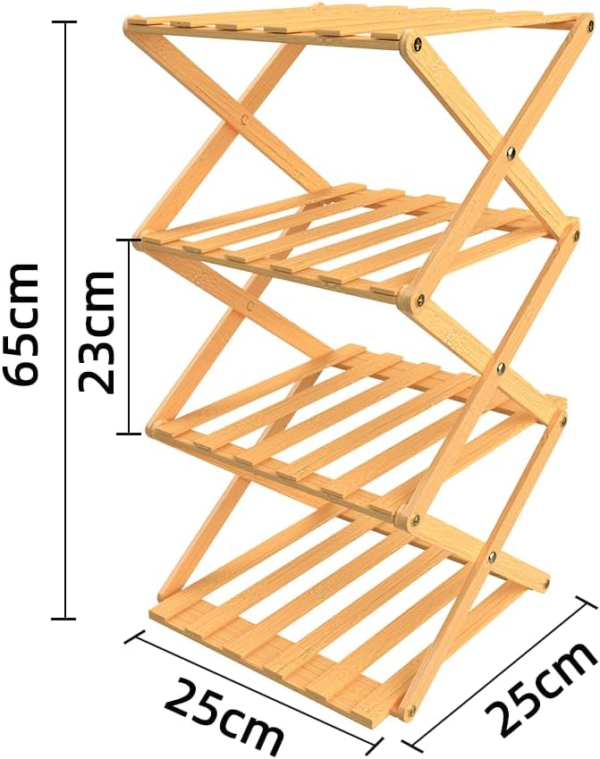 homewell Schuhregal aus Bambus mit 4 Ebenen, vertikales Schuhablage, Faltbares Montagefreies, Schuhr